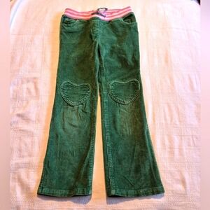 Mini Boden girls size 7 years green corduroy pants, soft waist, heart knees VGUC